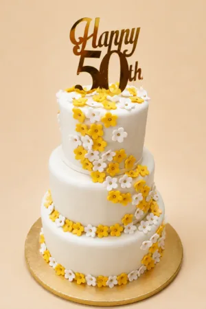 Elegant 50th Birthday Floral Celebration Cake
