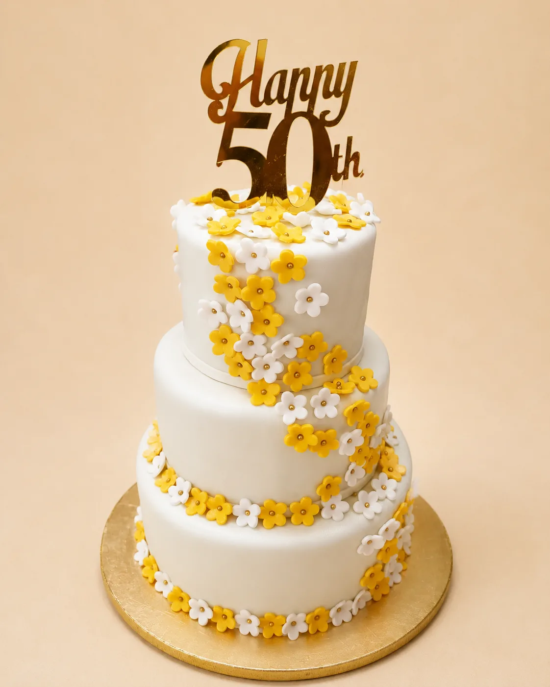 Elegant 50th Birthday Floral Celebration Cake