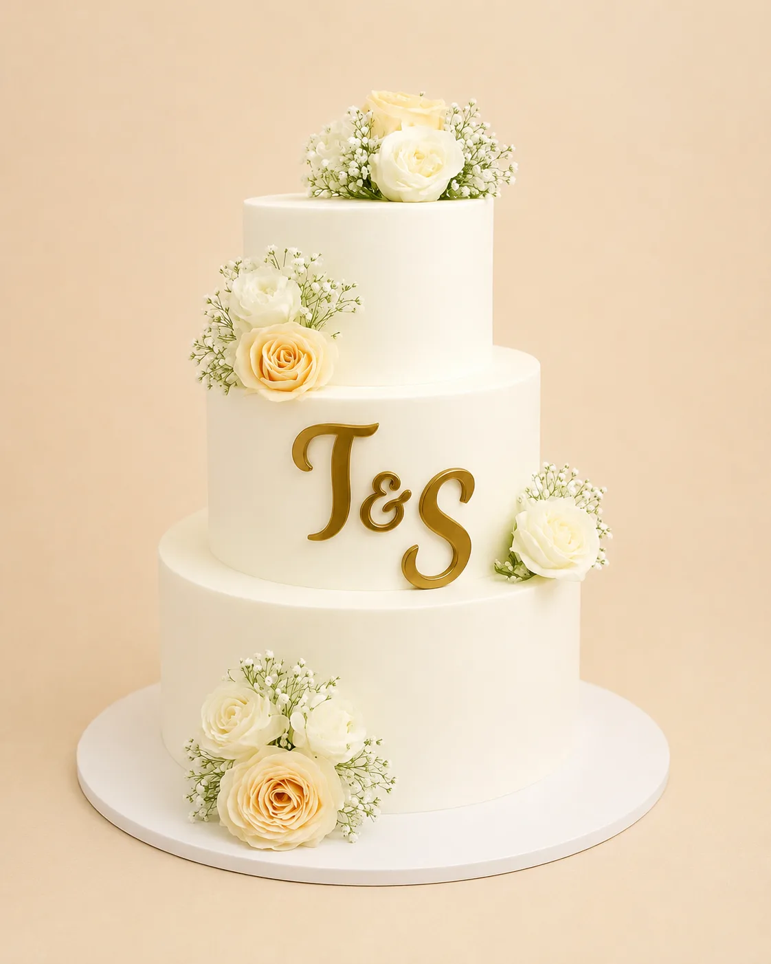 Customized Elegant White Floral Wedding Cake
