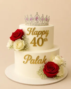 Customized 40th Birthday Crown Rose Cake