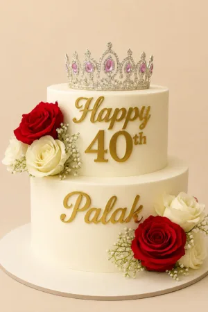 Customized 40th Birthday Crown Rose Cake