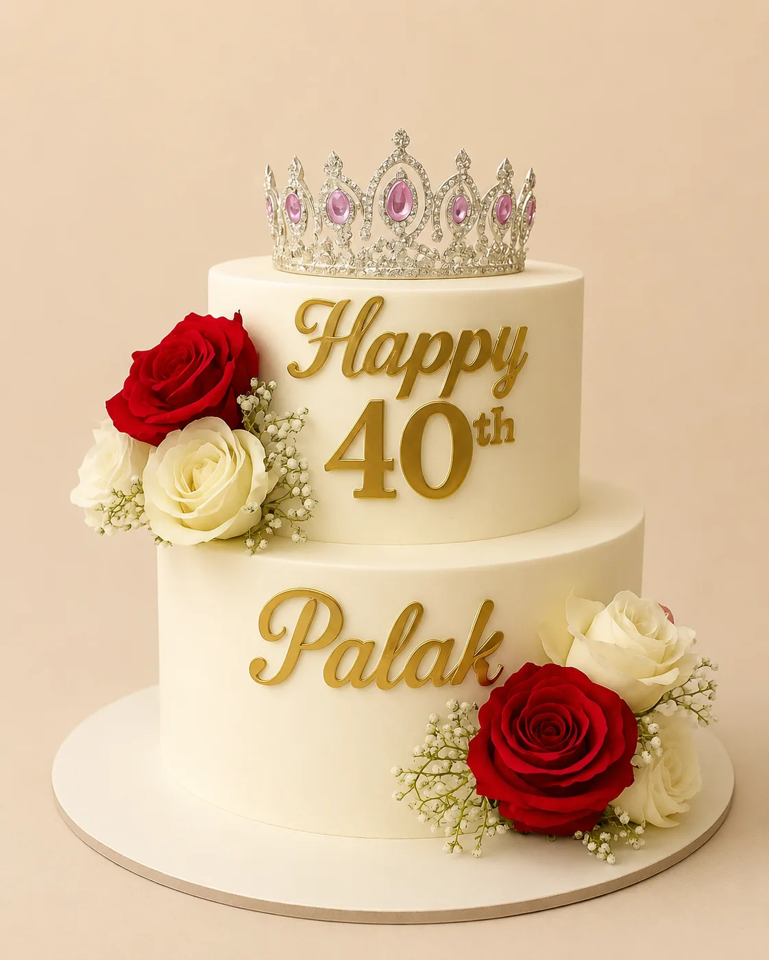 Customized 40th Birthday Crown Rose Cake