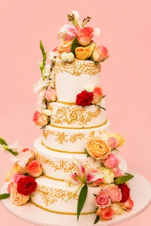 Customized Royal Floral Multi-Tier Wedding Cake