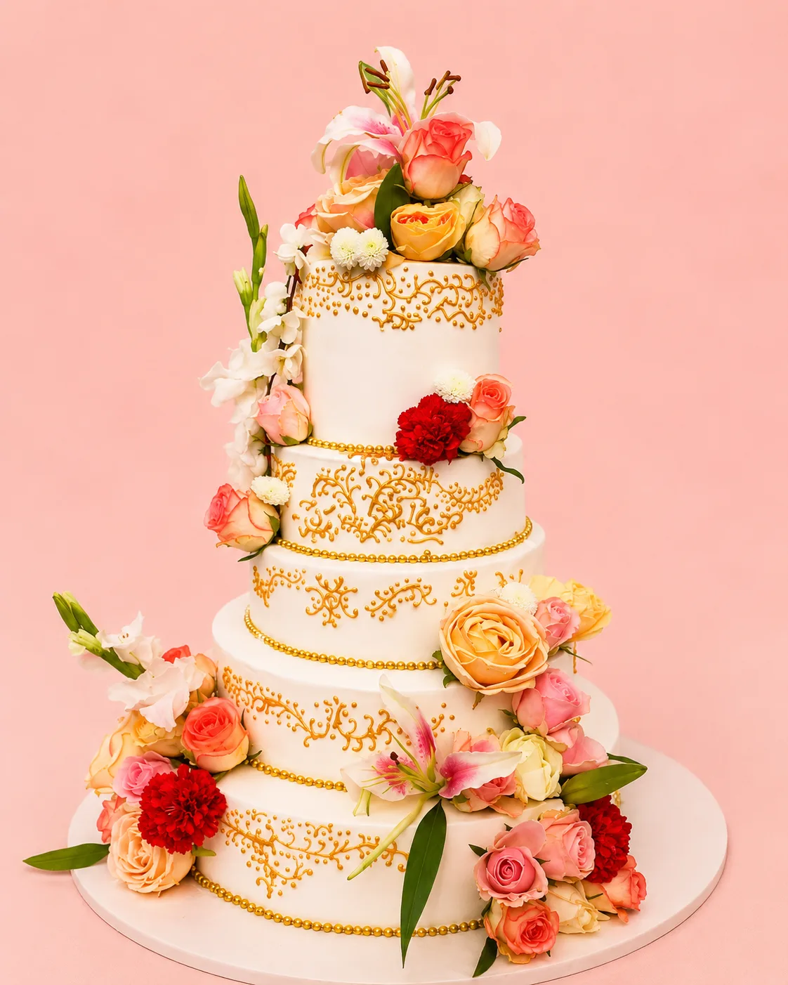 Customized Royal Floral Multi-Tier Wedding Cake
