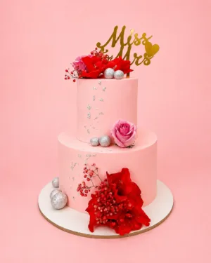 Elegant Miss to Mrs Floral Wedding Cake
