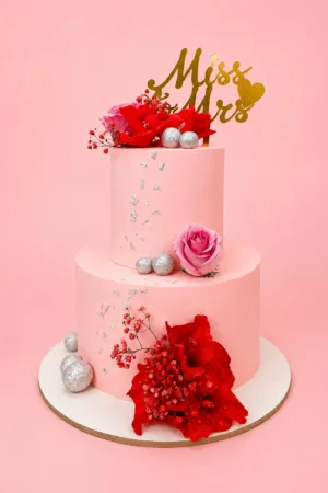 Elegant Miss to Mrs Floral Wedding Cake