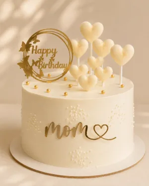 Elegant White Heart Birthday Cake